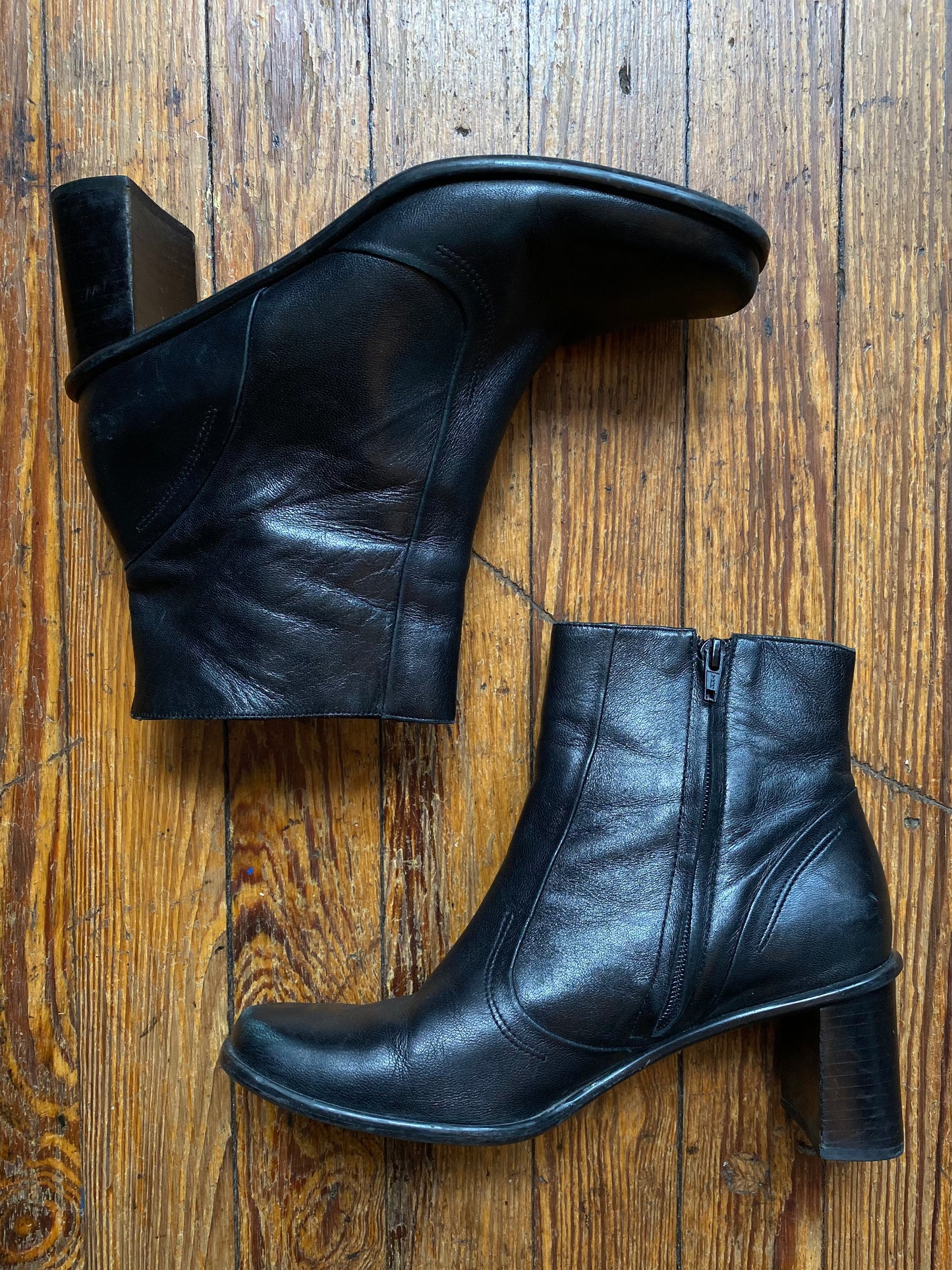 Vintage Leather Square Toe Ankle Boots