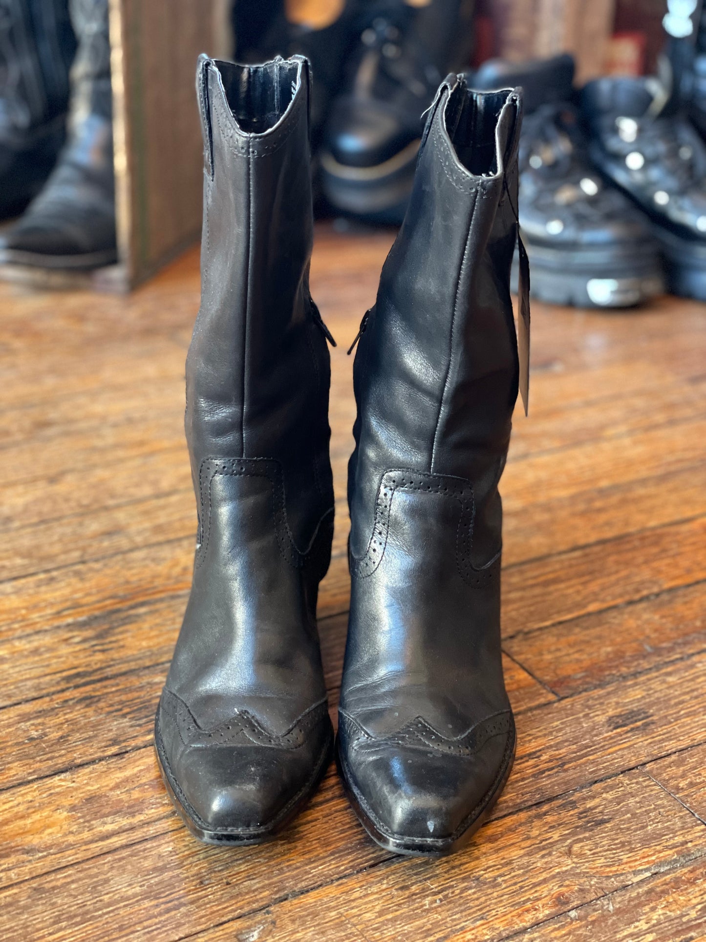 Soft Black Leather Wingtip Cowboy Boots