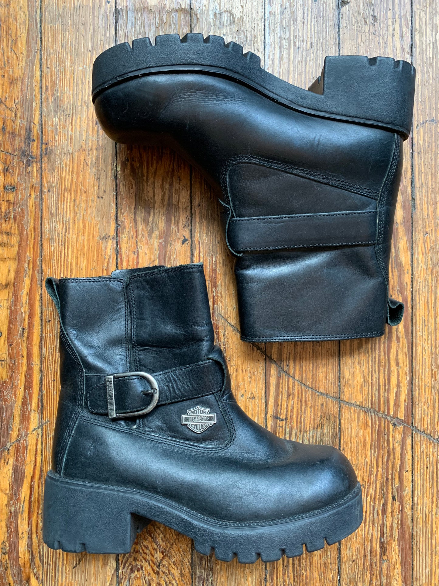 Classic Harley-Davidson Leather Buckle Ankle Moto Boots