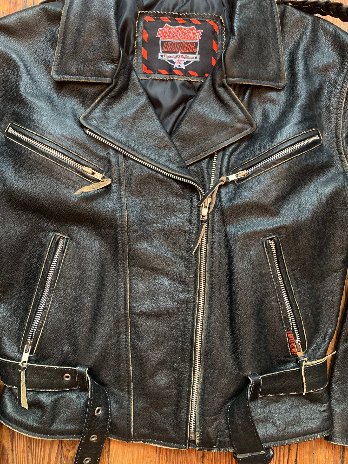 Vintage Interstate Leather Motocycle Jacket w/ Braid Detail