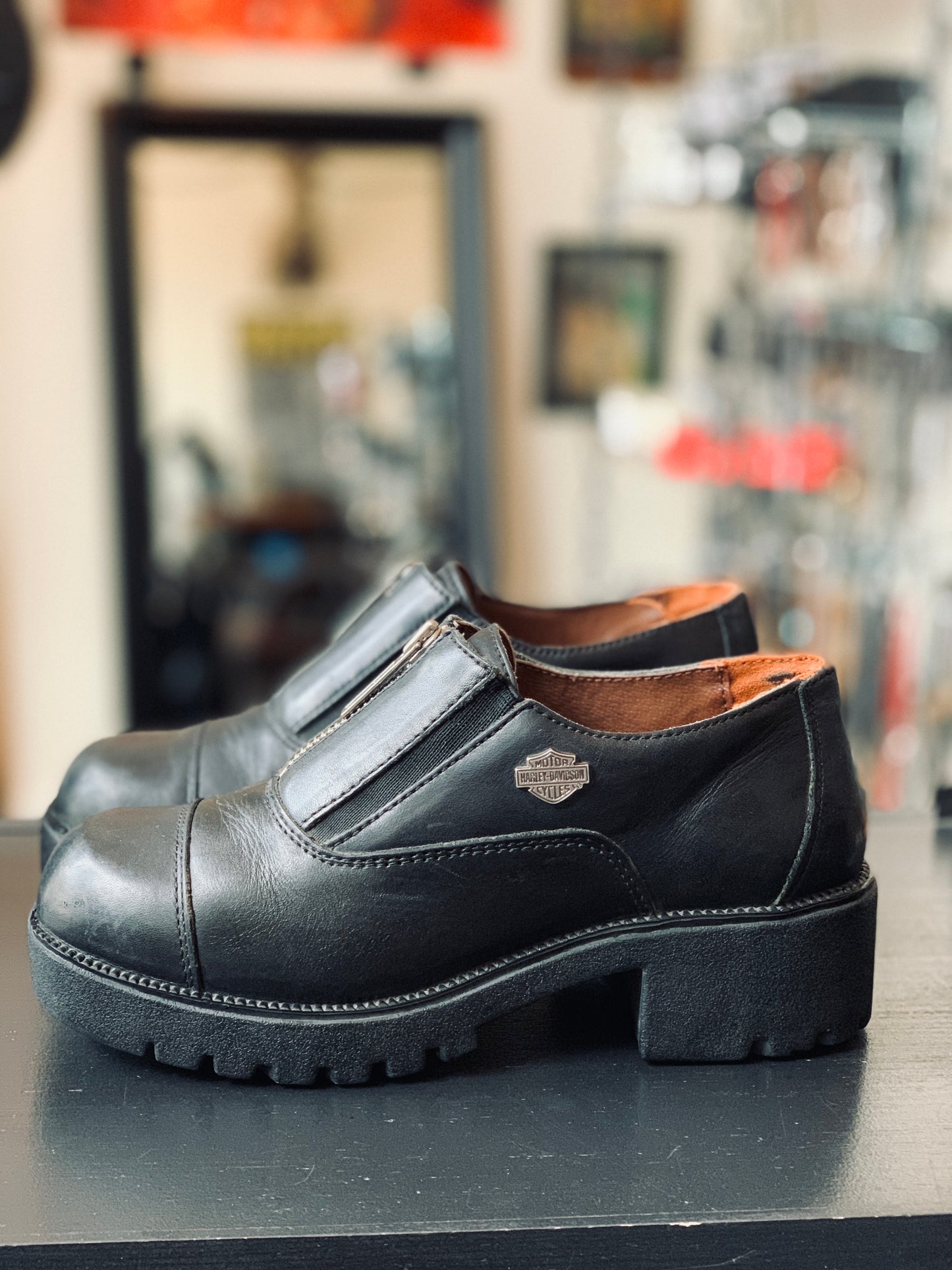 Harley-Davidson Black Leather Zip-Up Ankle Boots