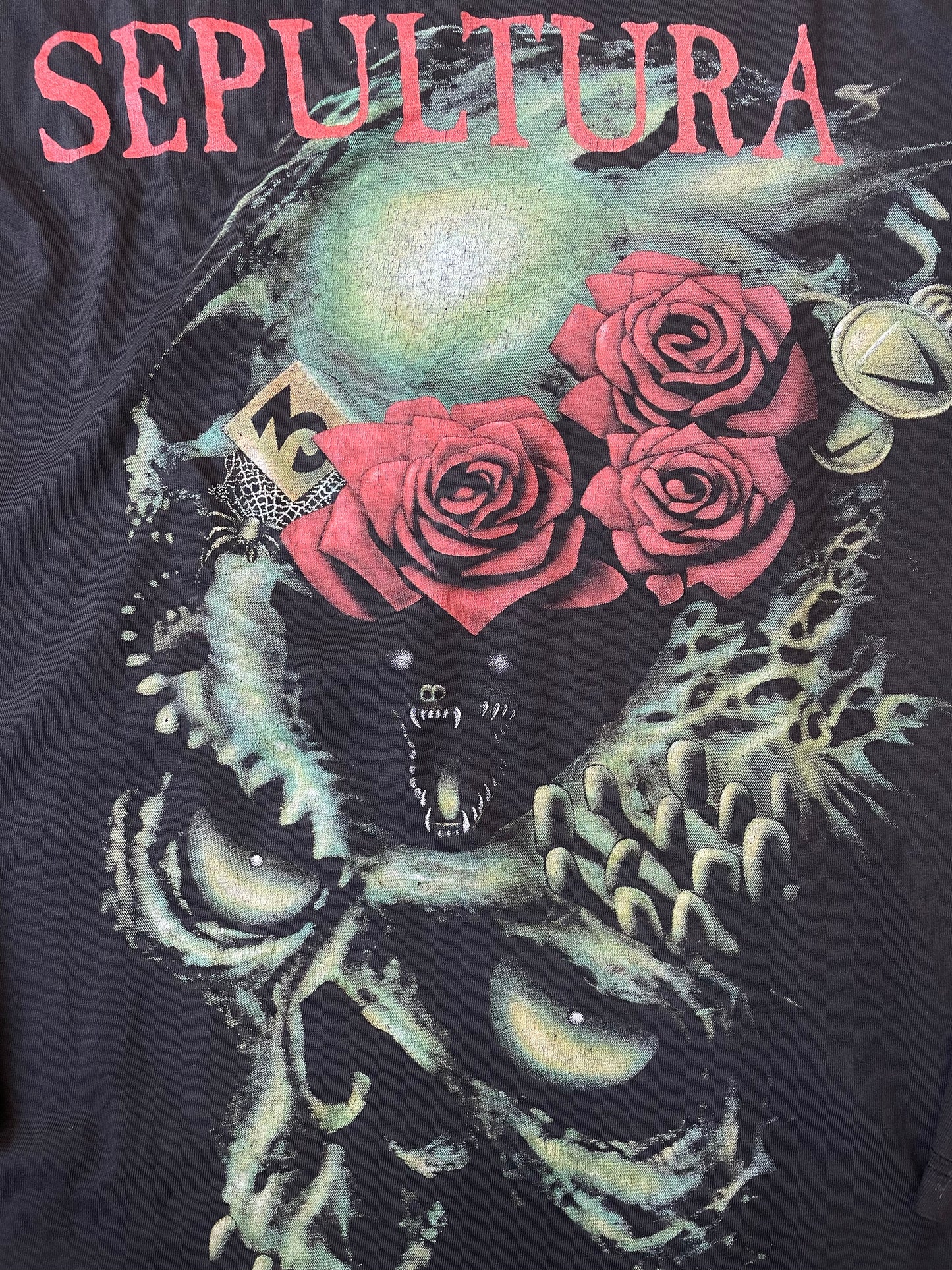 Vintage 90’s Sepultura Bootleg Skull Skeleton Rose Long Sleeve