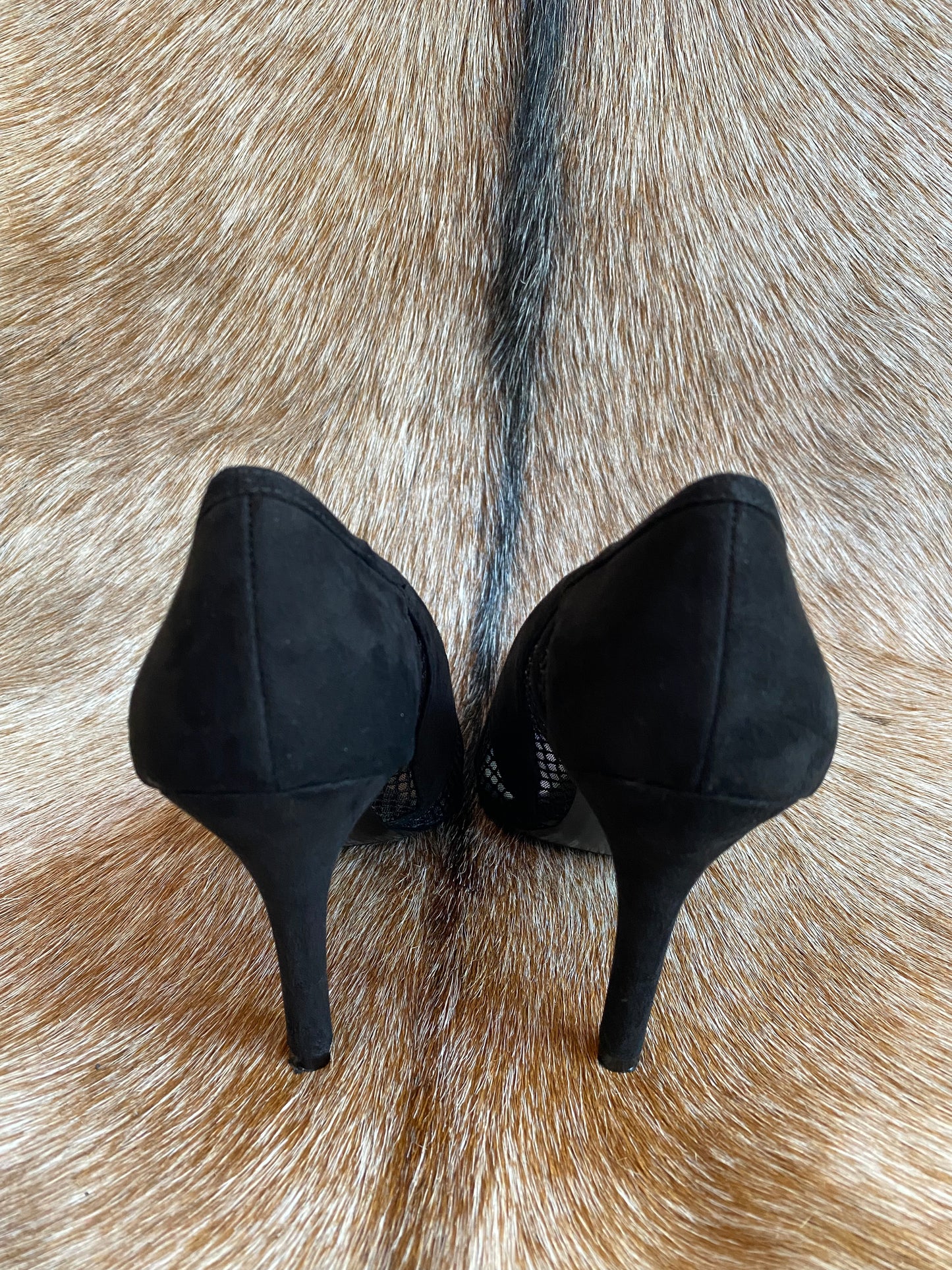 Black Suede & Mesh Pointed Toe Heels