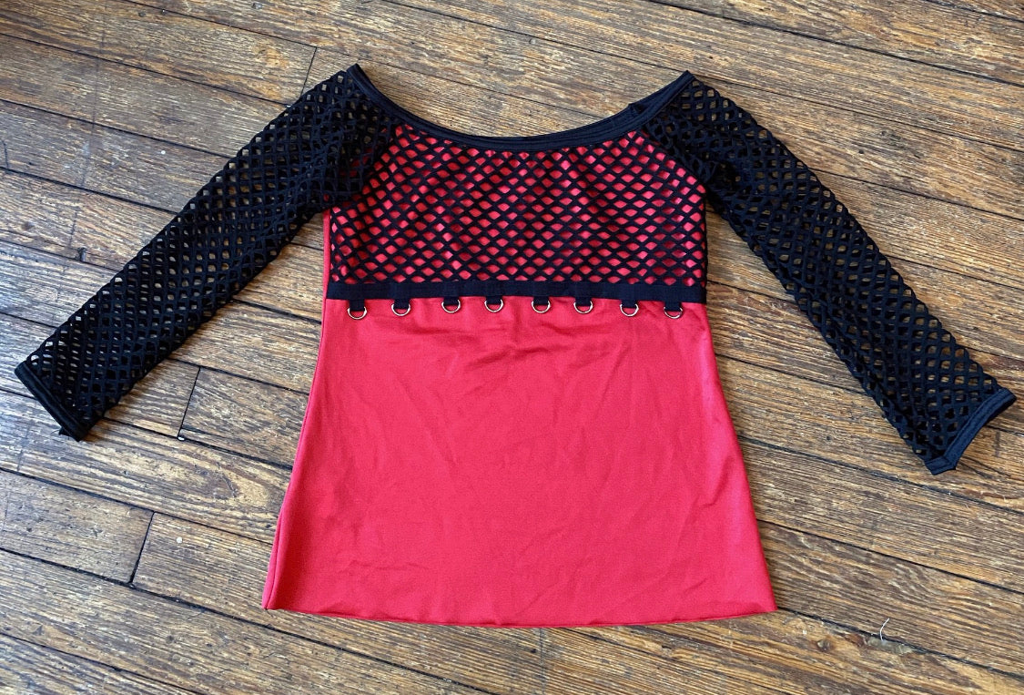Red and Black Fishnet and O-Ring Top