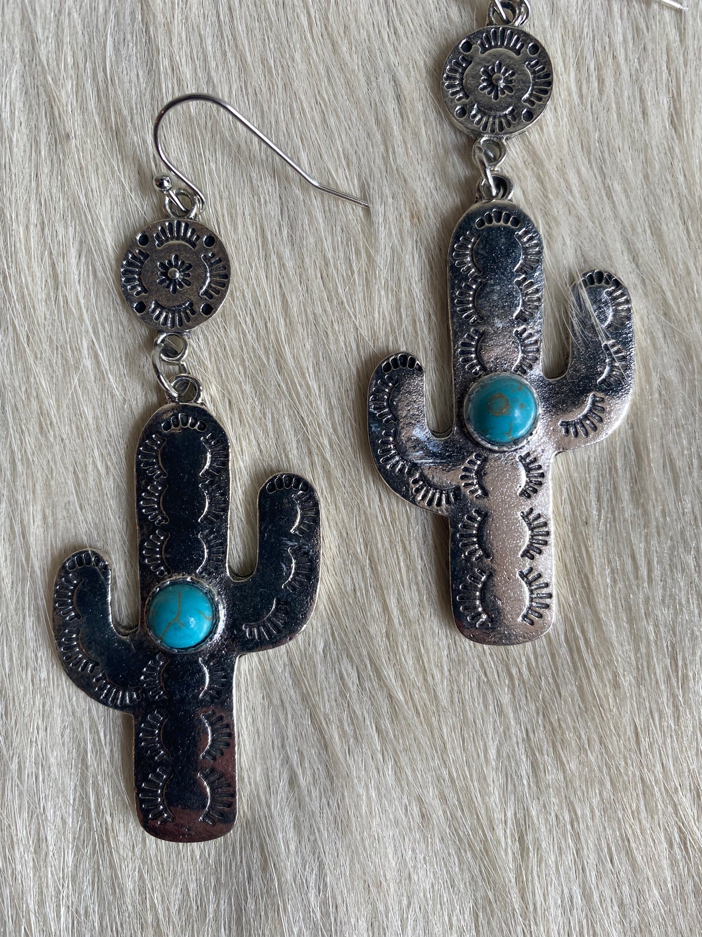 Faux Turquoise & Silver Cactus 🌵 Earrings