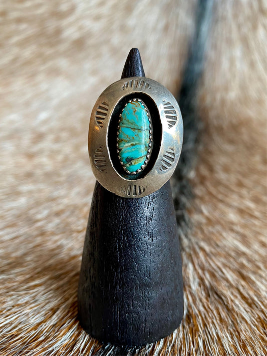 Vintage Sterling Silver Shadow Box Turquoise Ring