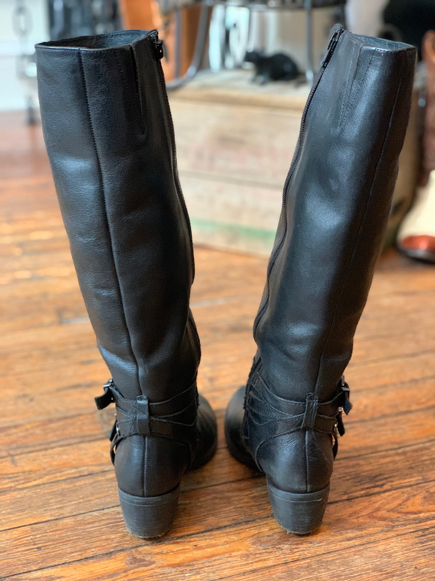 Tall Black Leather Riding Boots