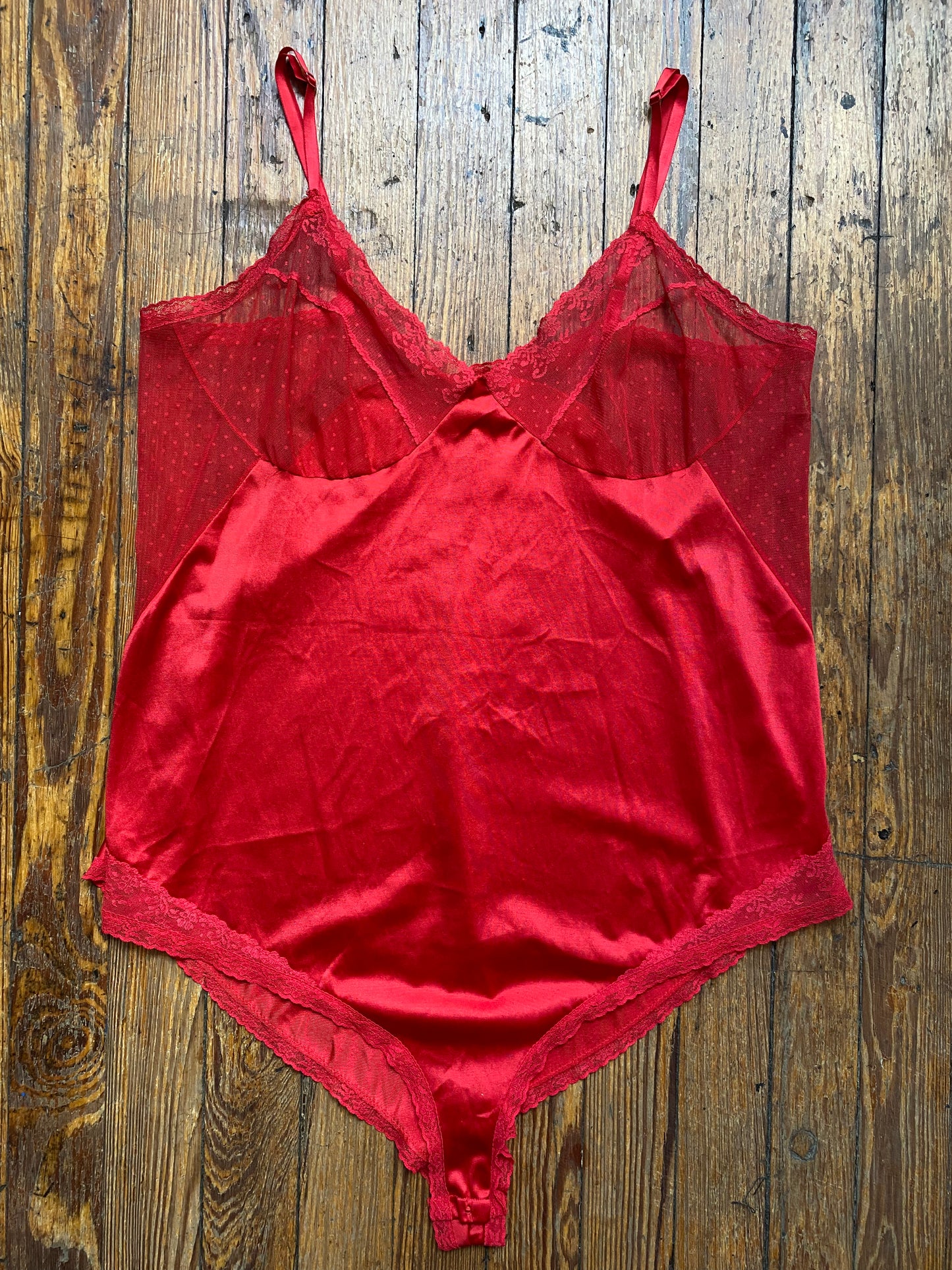 Vintage Red Satin & Lace Teddy
