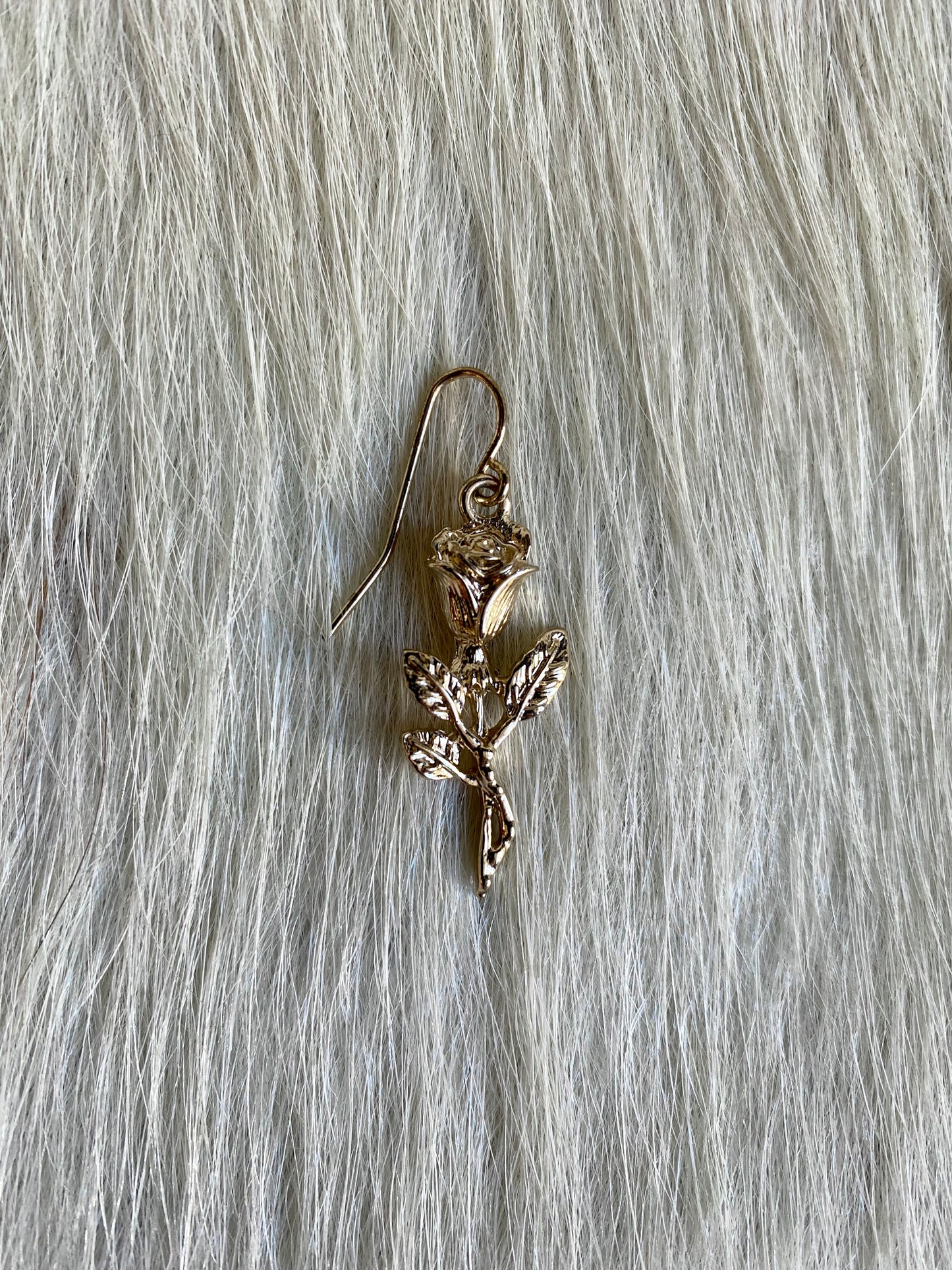 Single Gold Rose Dangle Earring