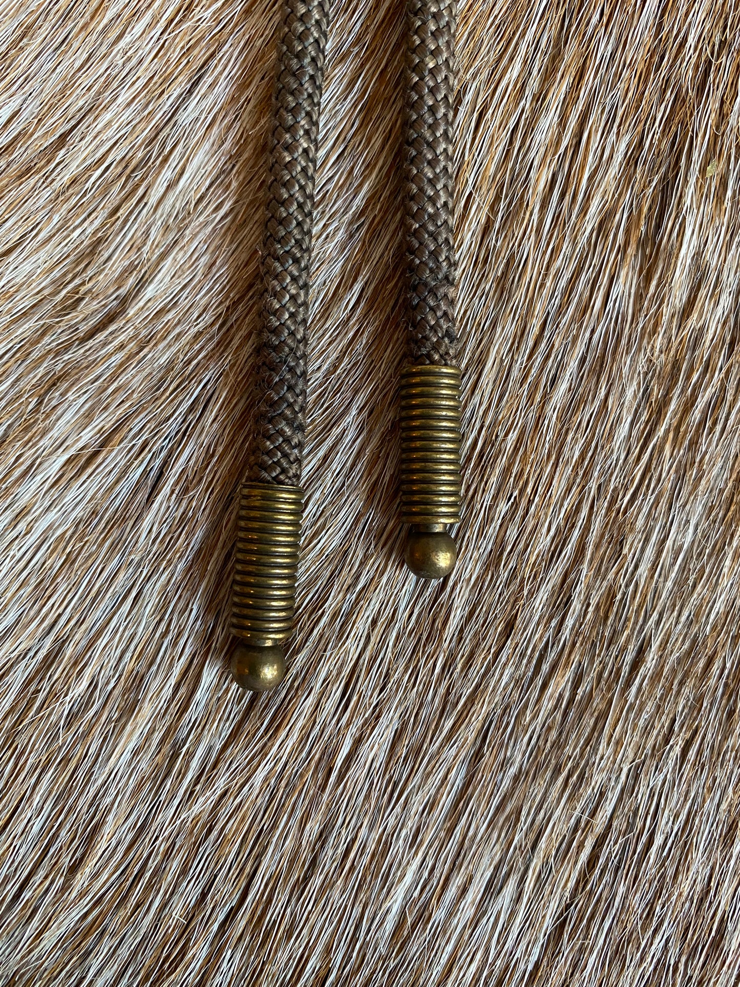 Gold Horse & Horseshoe Pendant w/ Grey Cord Bolo Tie