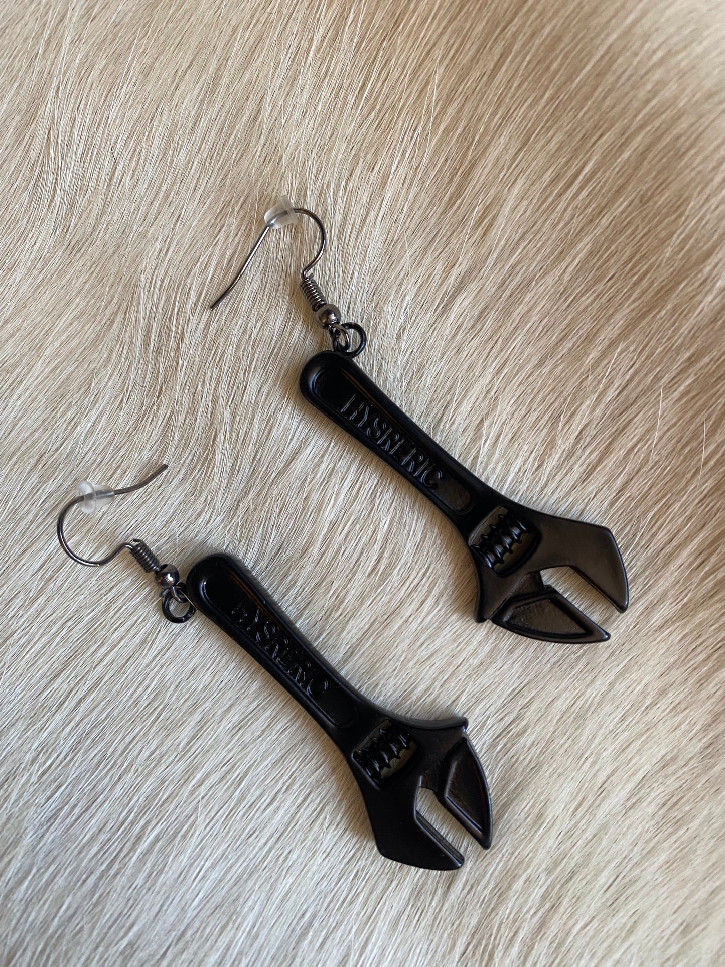 Large Black Wrench Dangle Earrings