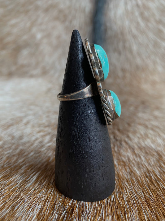 Sterling Silver Light Turquoise Double Stone Ring