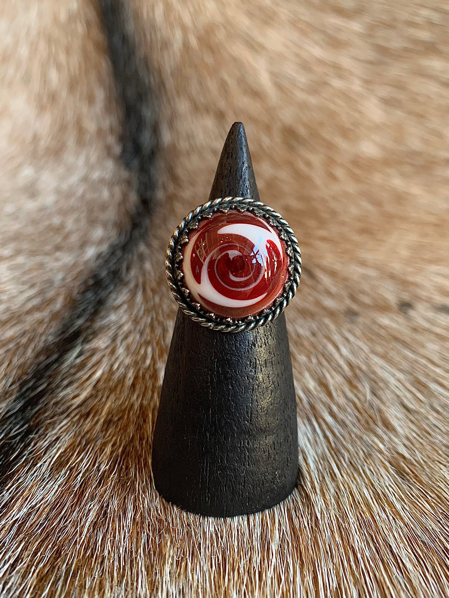 The Dwelling Gem Sterling Silver Red Stone Swirl Ring