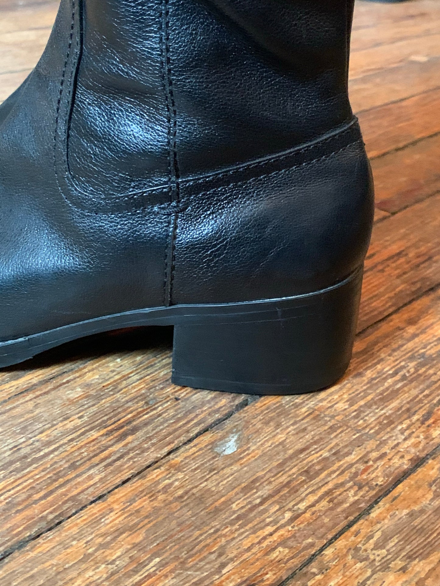 Y2K Nine West Black Leather Tall Chunky Heel Boot