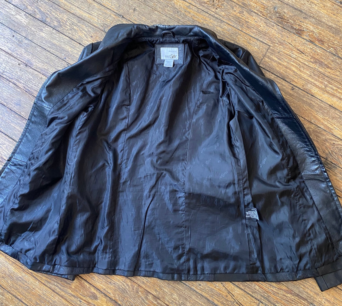 Y2K Black Leather Mid Length Jacket