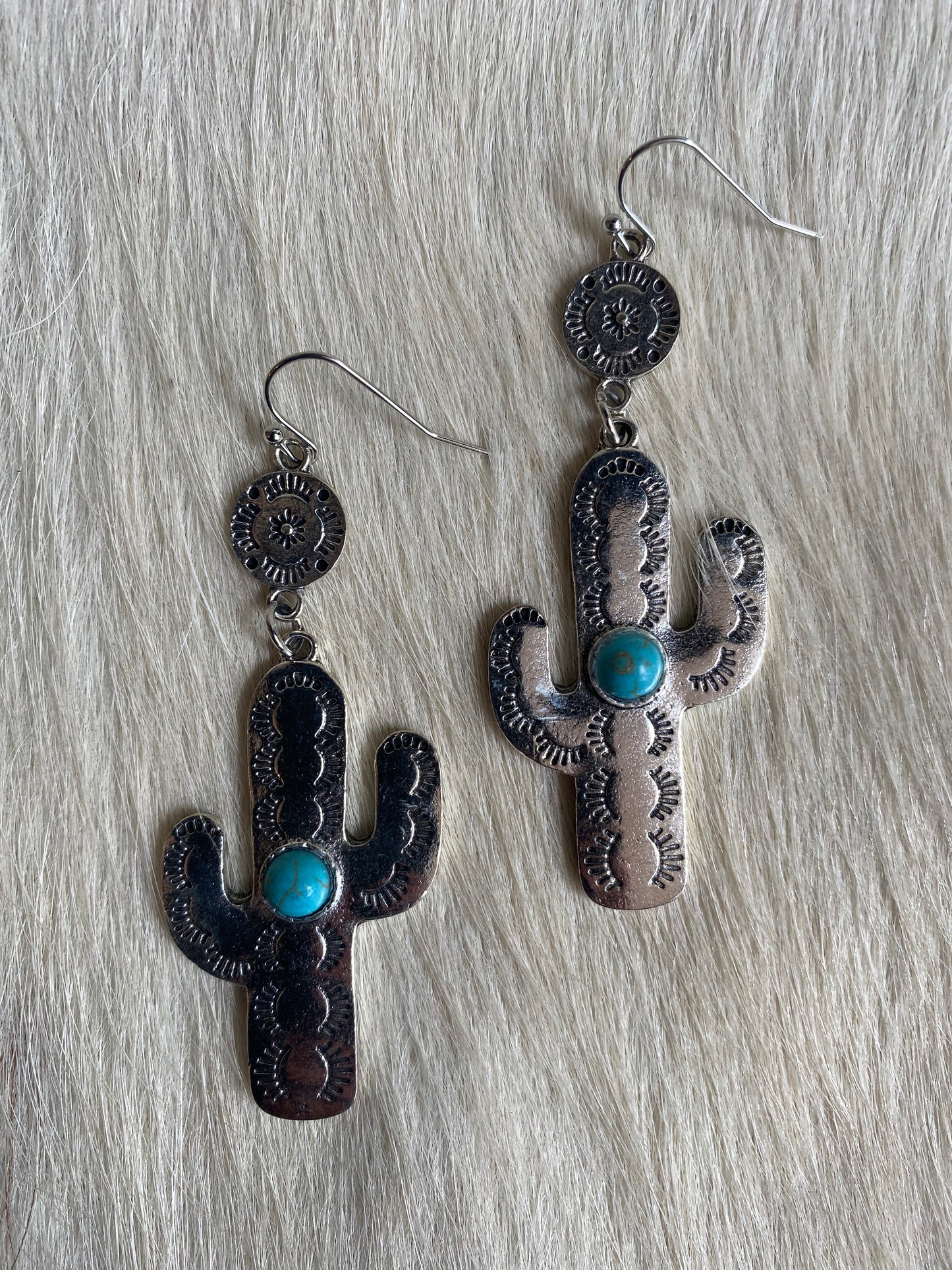 Faux Turquoise & Silver Cactus 🌵 Earrings