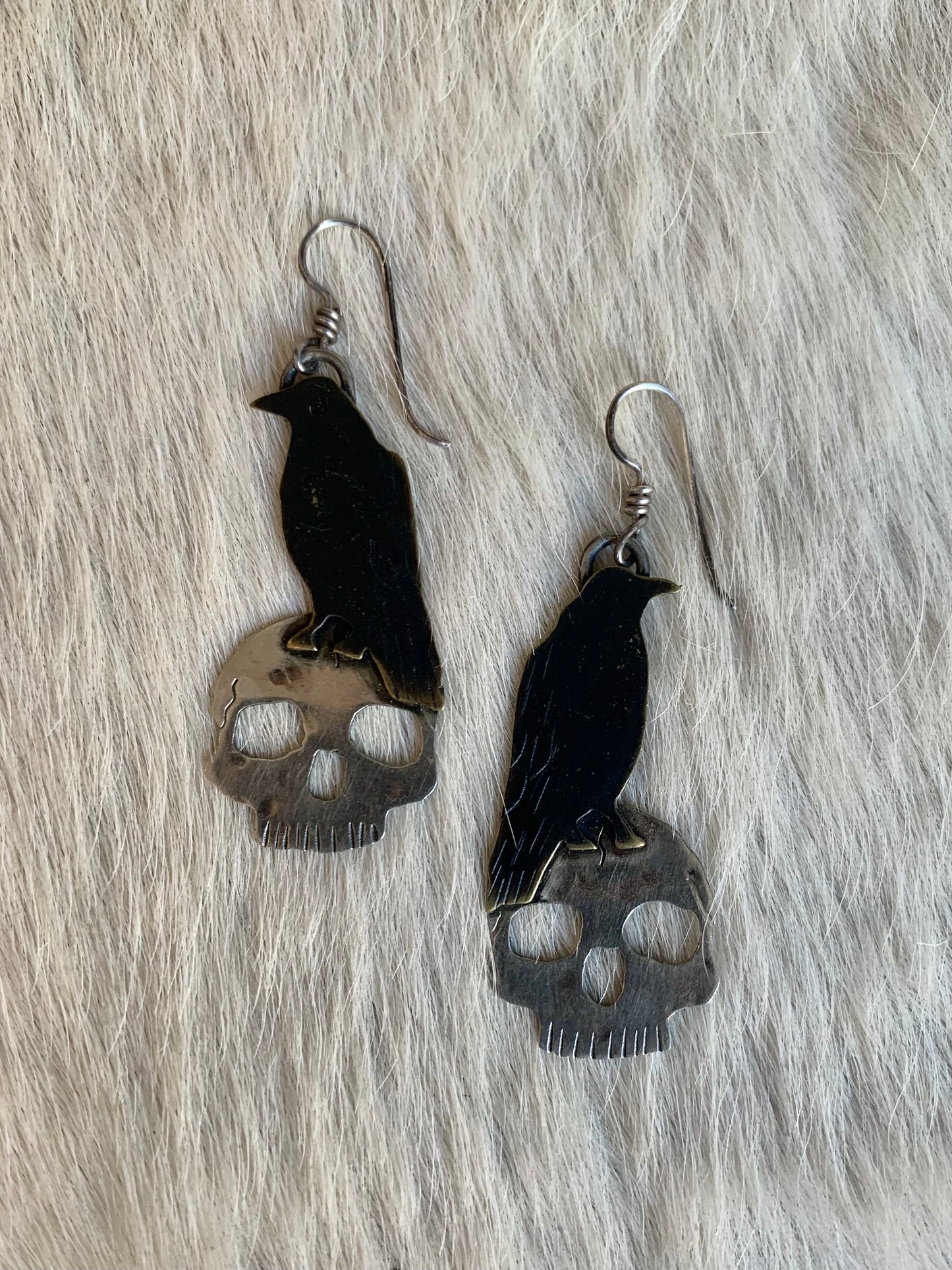 The Deadly Stake Sterling Silver Raven and Skull Earrings