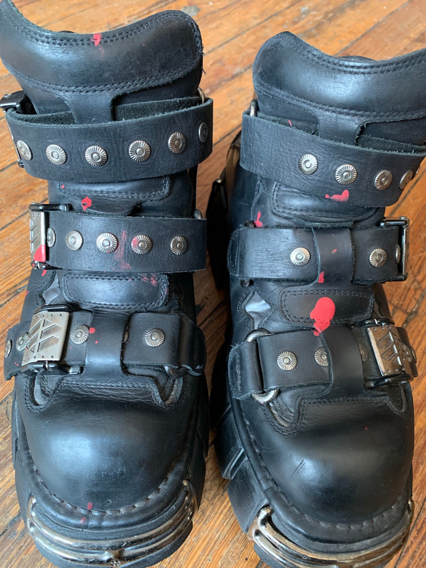 New Rock Metallic Custom Blood Splatter Ankle Boots