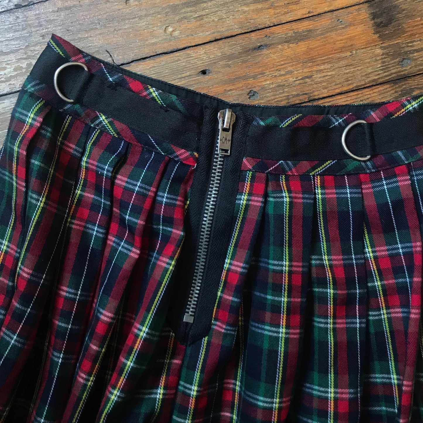 Green & Red Plaid O-Ring Belt Mini Tennis Skirt