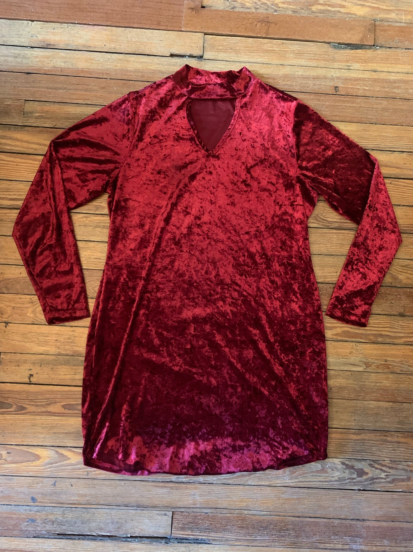 Red Crushed Velvet Cut Out Dress
