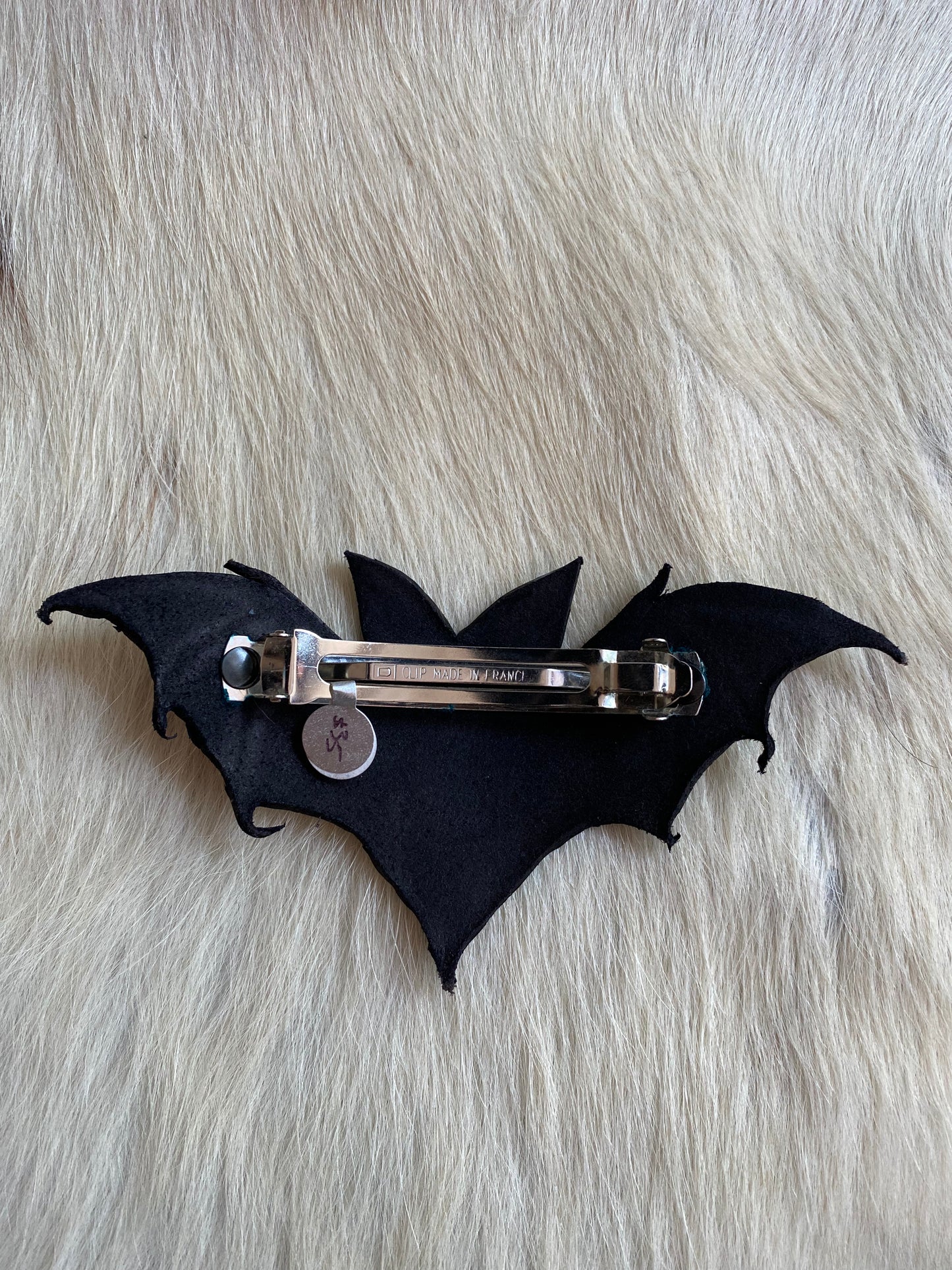 Lunation Leather Hand Tooled and Painted Leather Bat Hair Clip