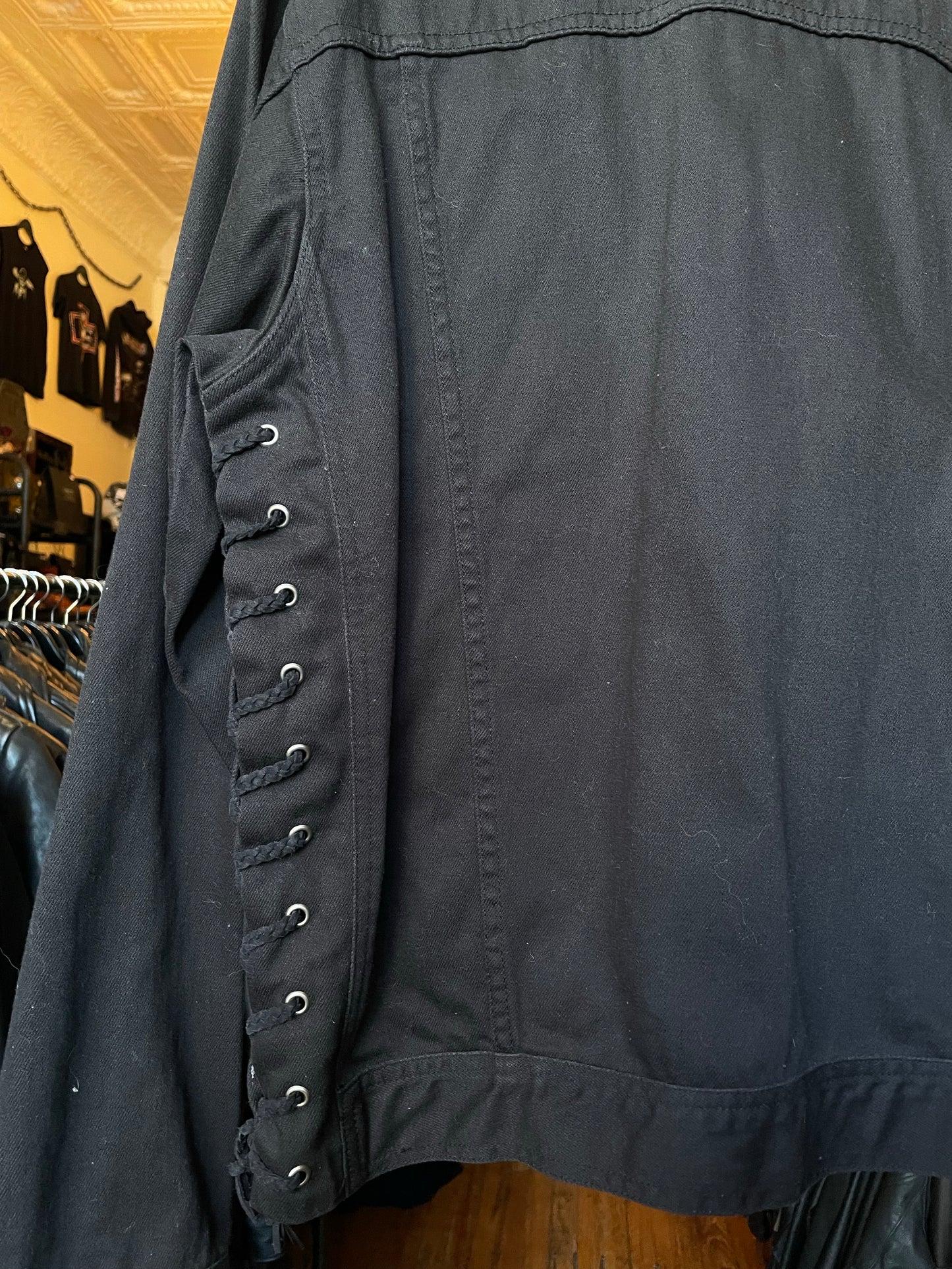 Harley-Davidson Black Denim and Leather Lace-Up Jacket