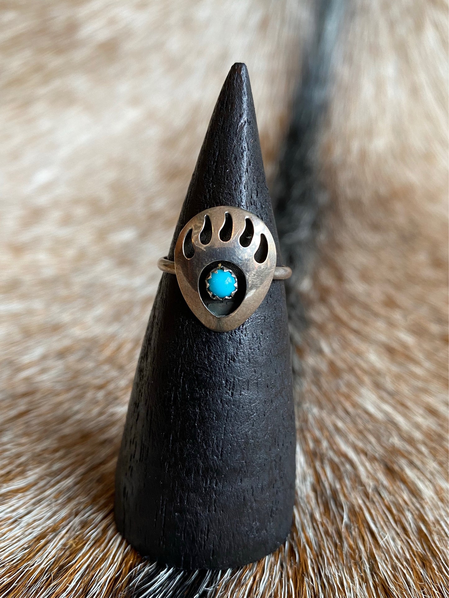 Sterling Silver Navajo Turquoise Bear Paw Ring