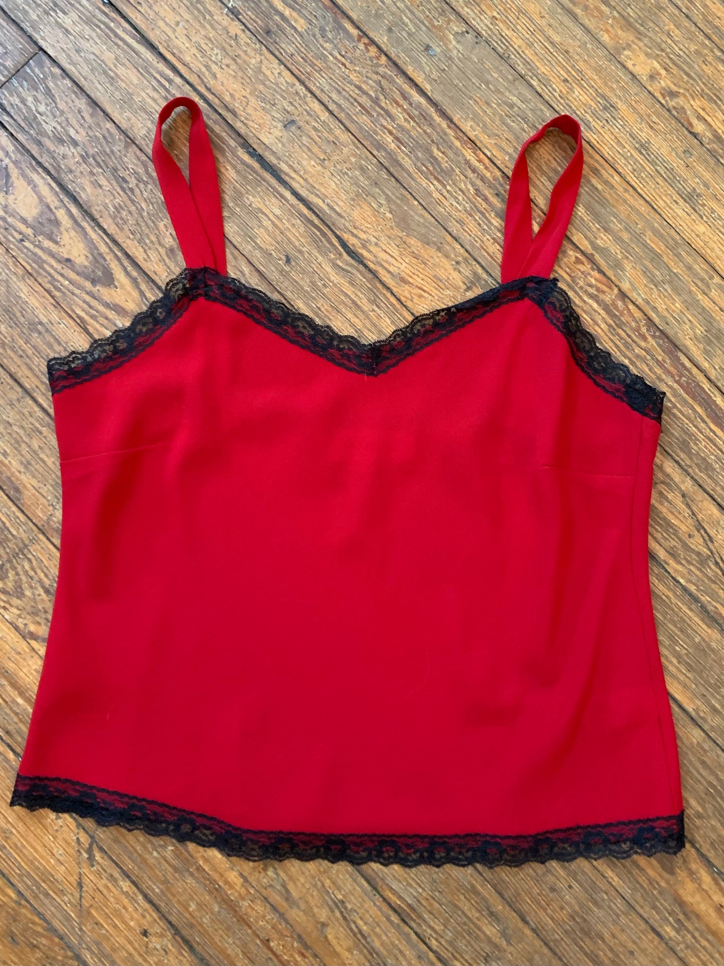 Red and Black Lace Trim Tank Top