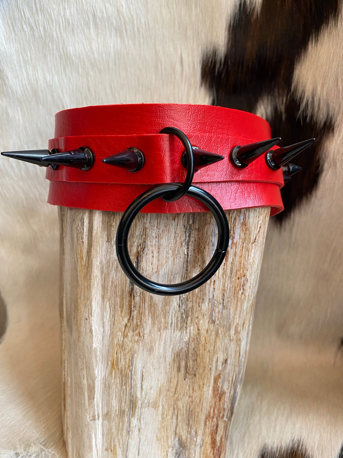Vegan Red Leather w/ Black Spikes & O-Ring Choker