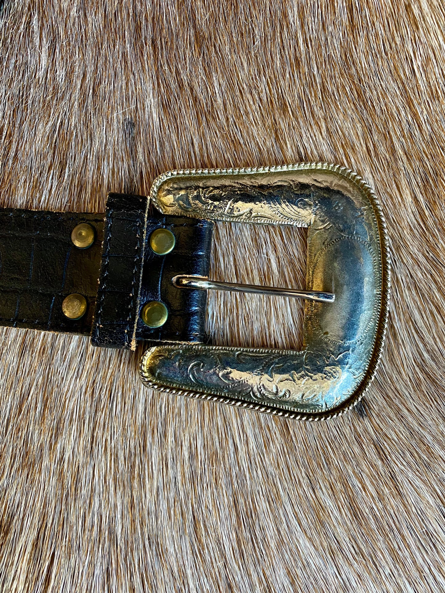 Black Leather Gold Concho & Western Buckle Belt