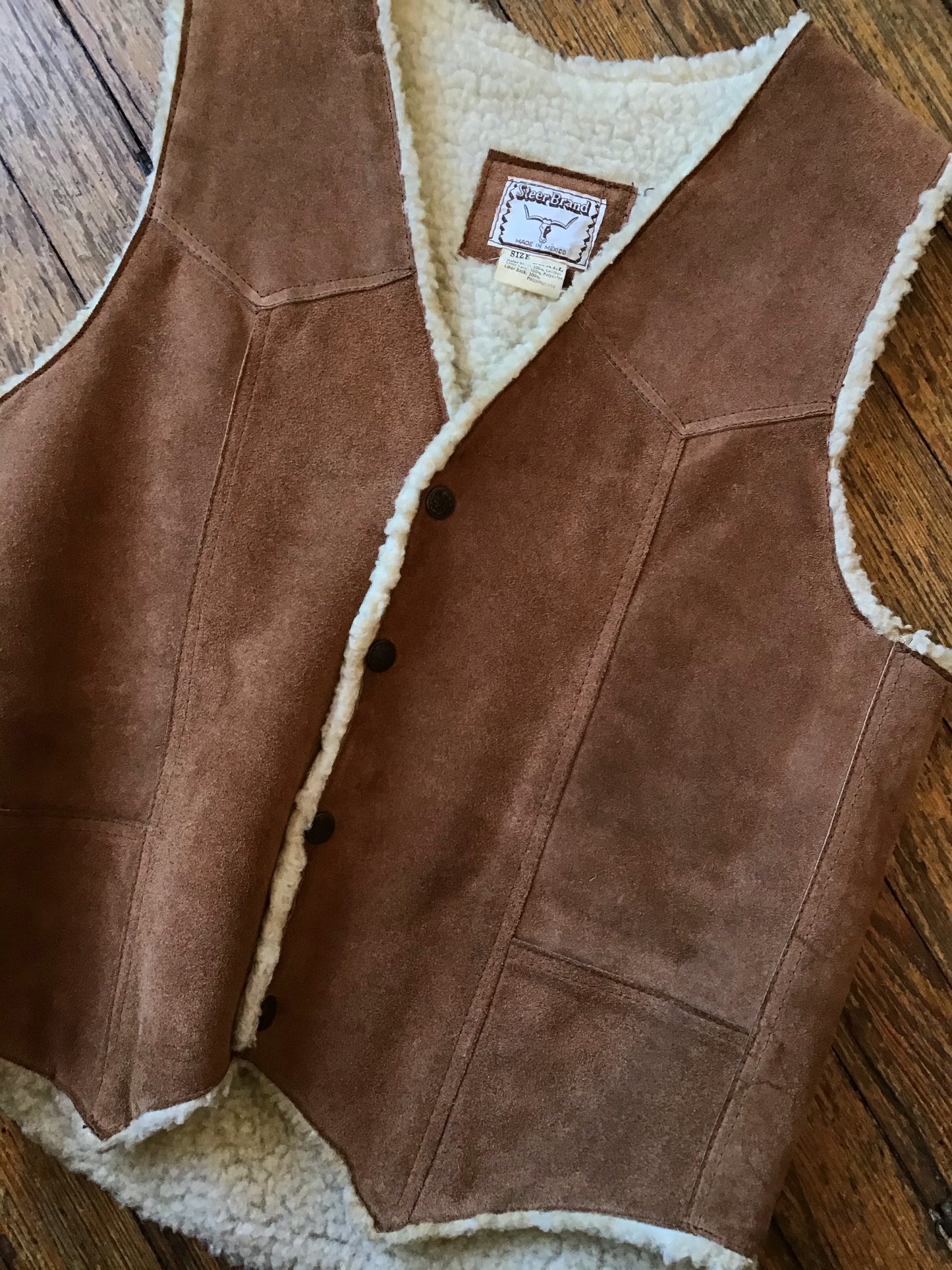 Vintage Tan Suede Shearling Vest
