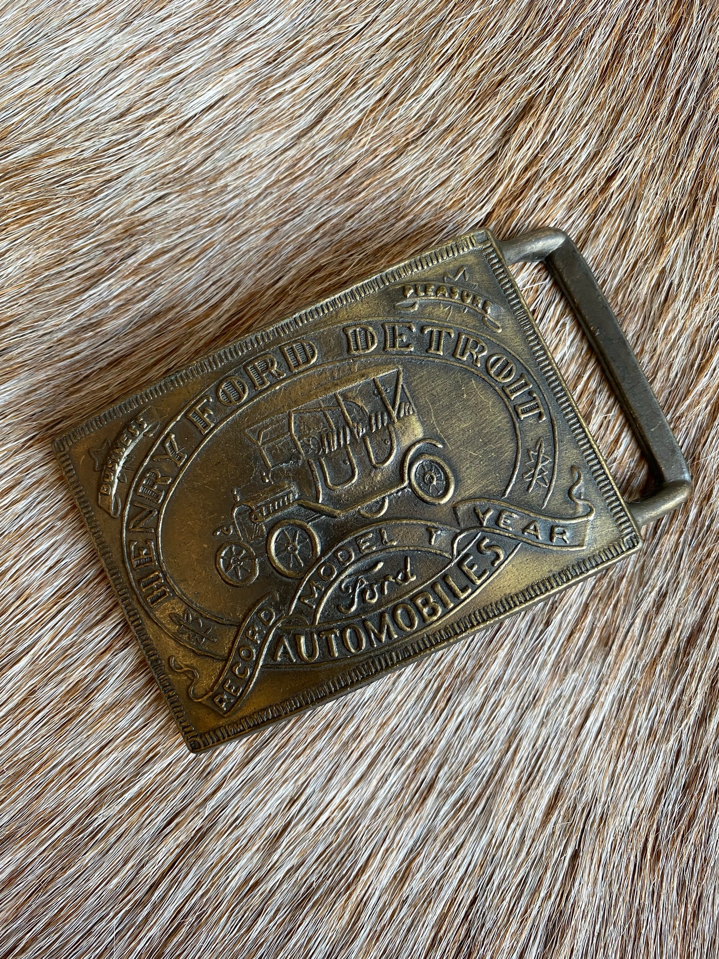 Vintage Brass Henry Ford Detroit Belt Buckle