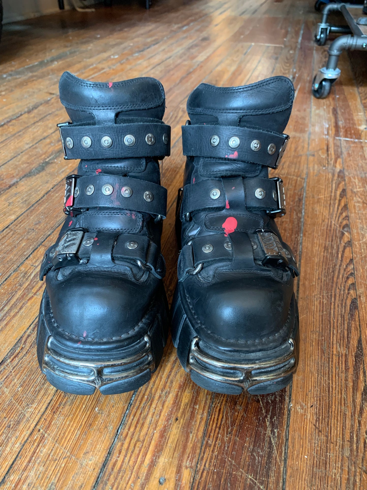 New Rock Metallic Custom Blood Splatter Ankle Boots