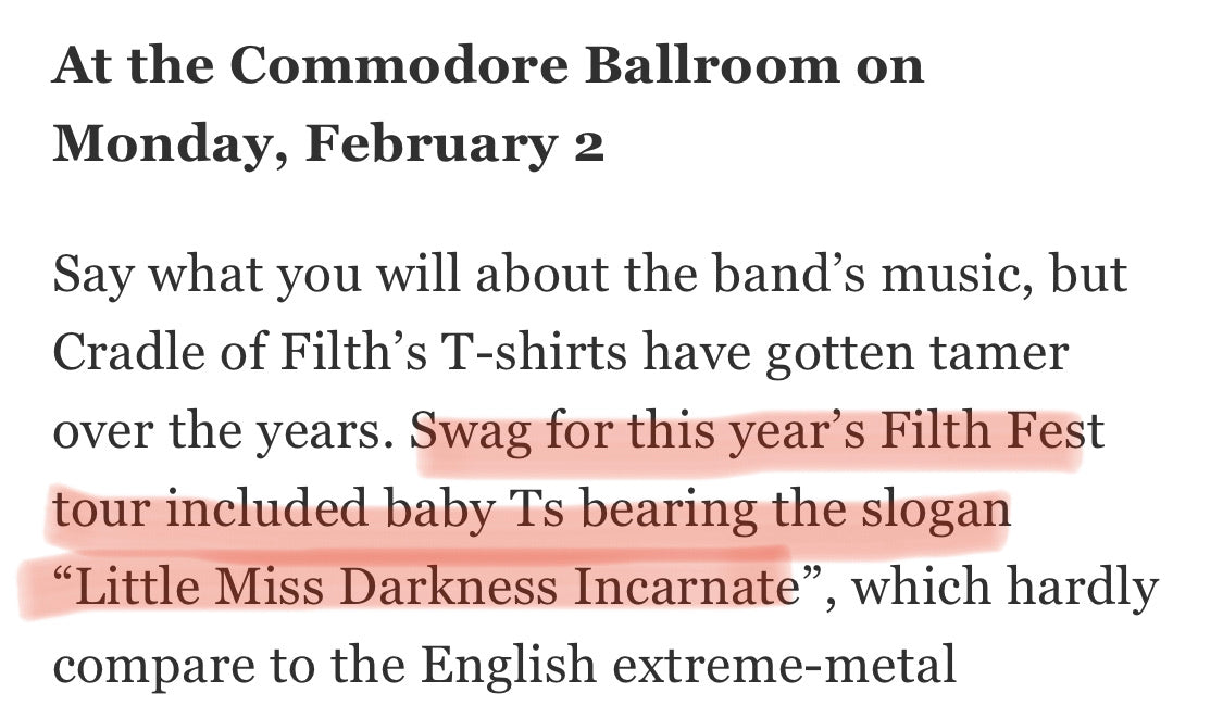 2009 Cradle Of Filth Little Miss Darkness Incarnate Shirt