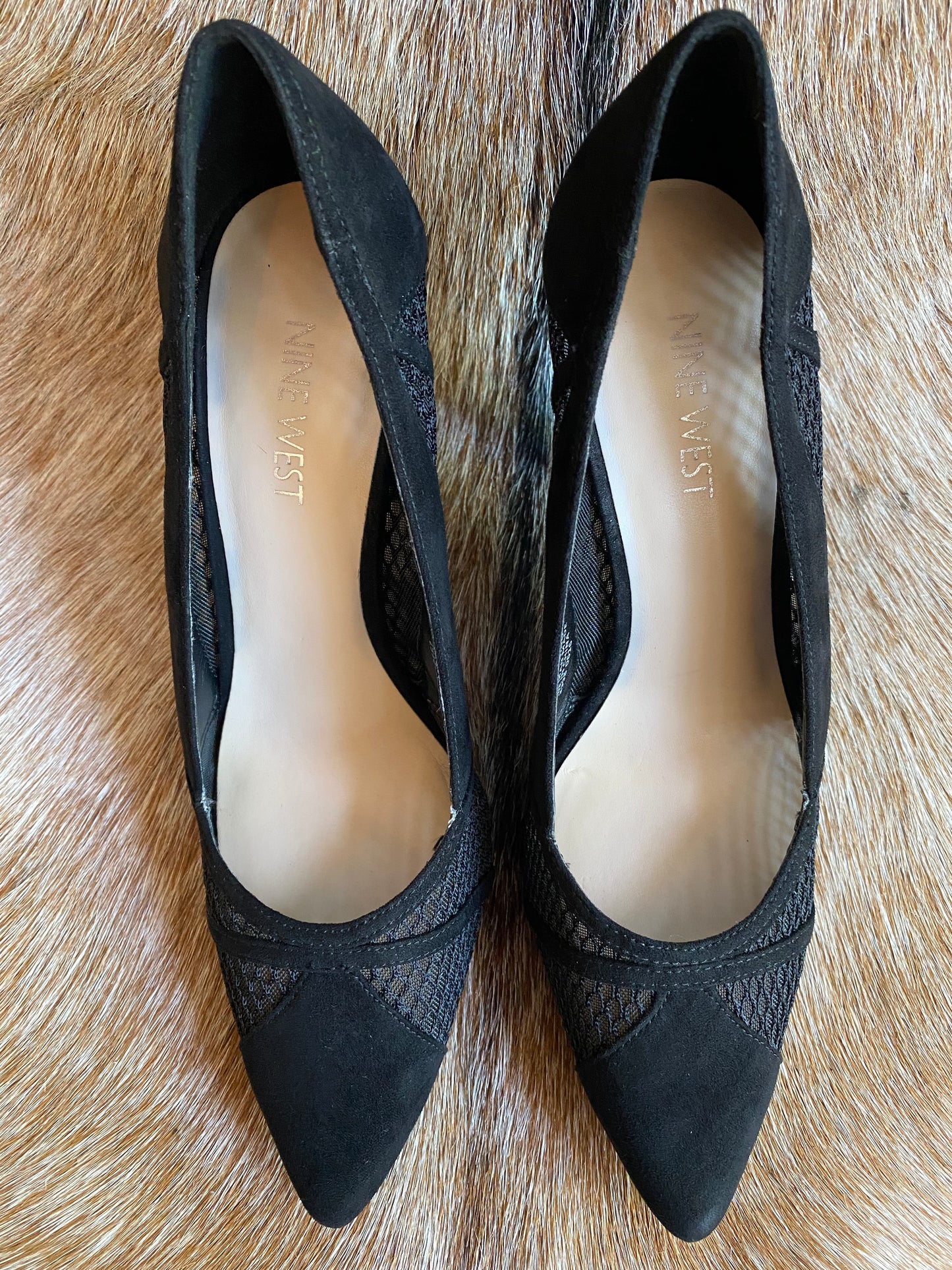 Black Suede & Mesh Pointed Toe Heels