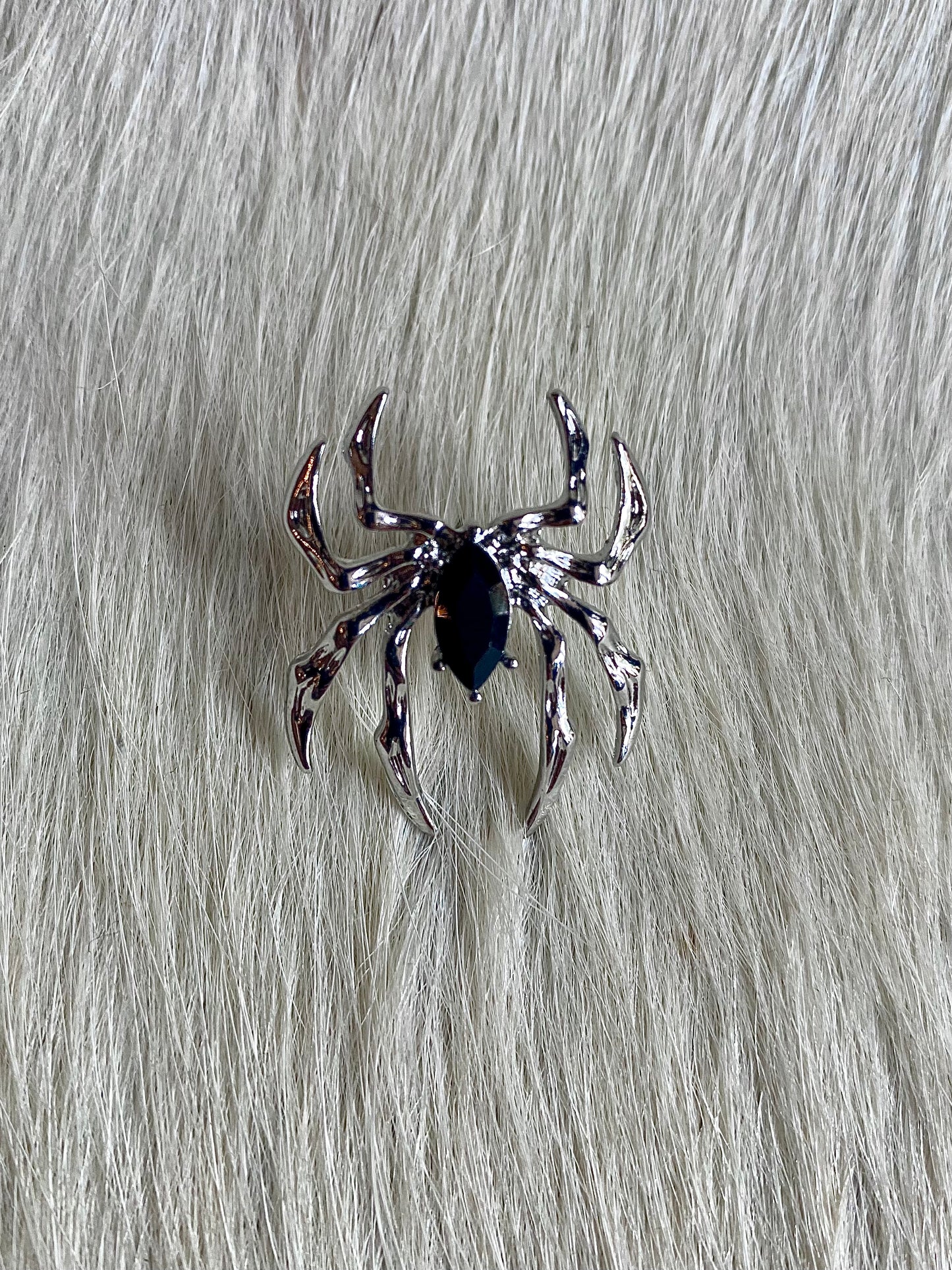 Single Silver Spider & Black Gem Earring