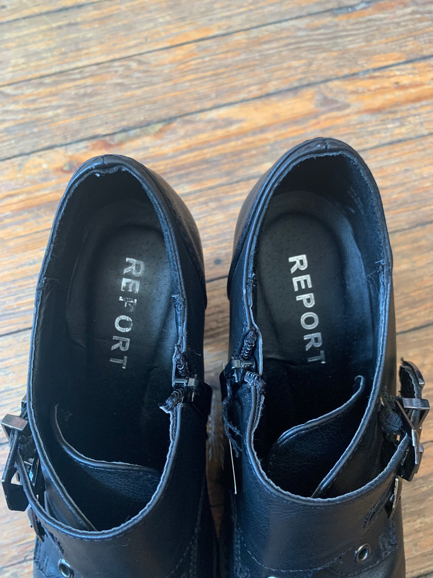 Report Black Leather Mary Jane Heels