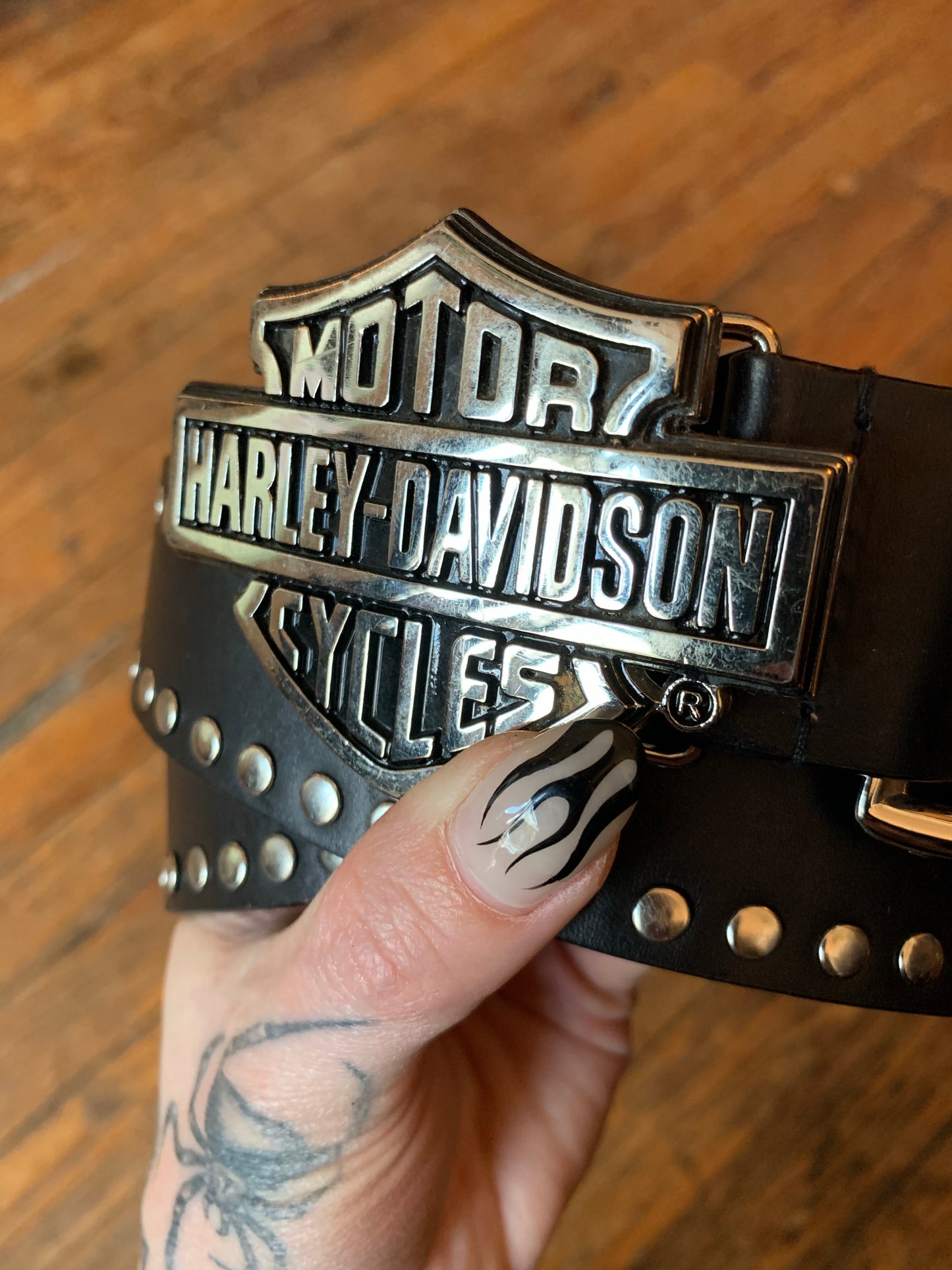Harley-Davidson Black Leather Studded Belt w/ Belt Buckle