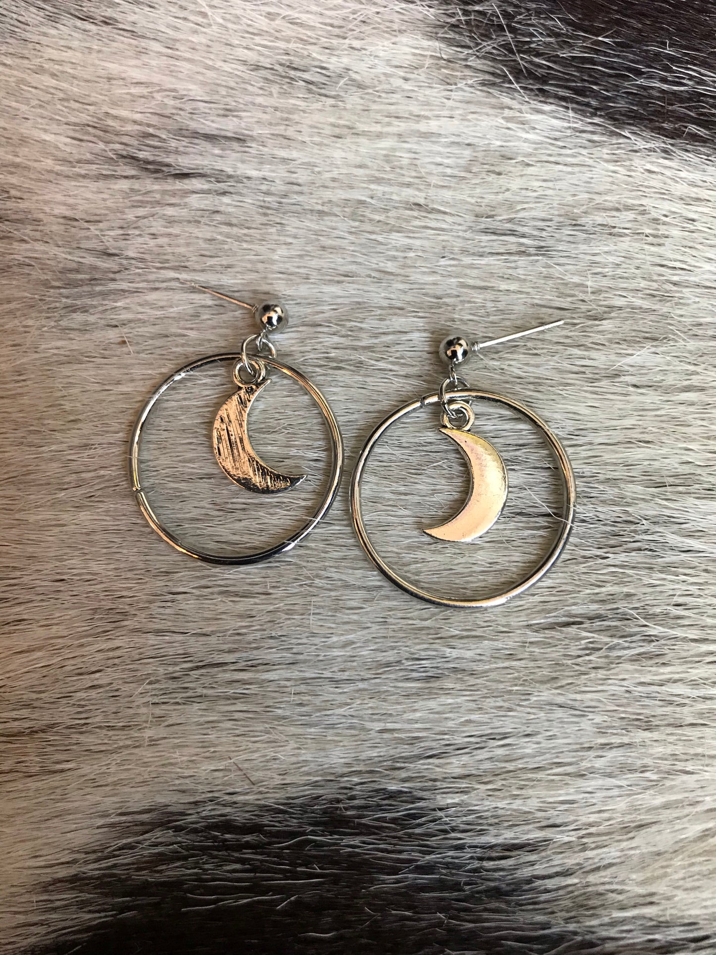 Crescent Moon Hoop Stud Earrings