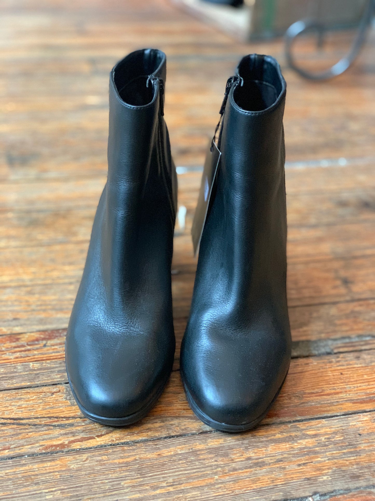 Black Leather Heeled Booties