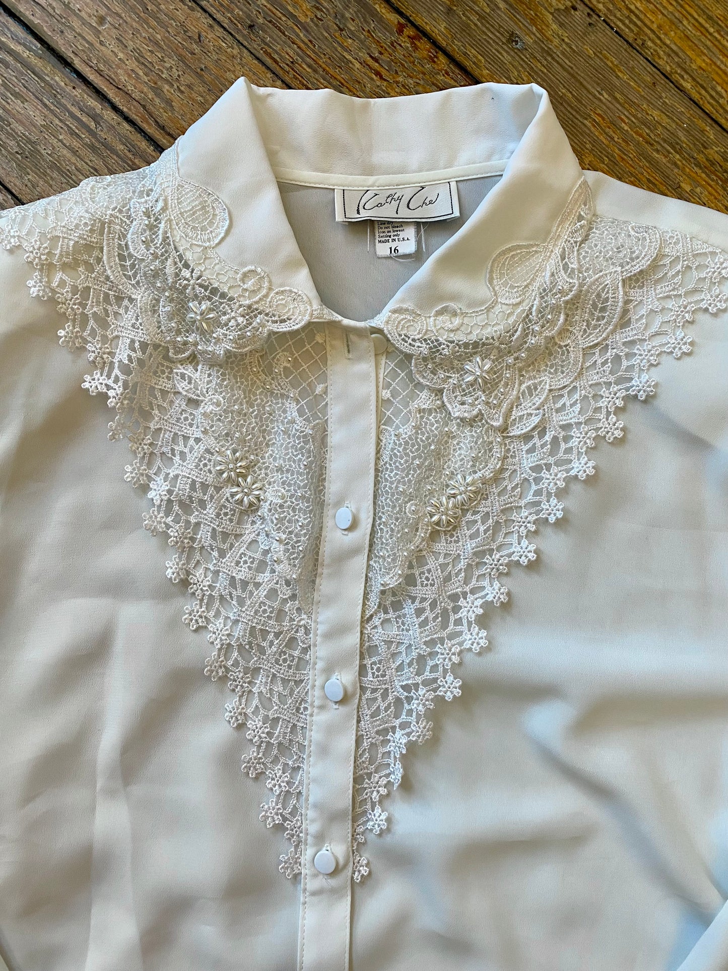 Vintage Polyester Beaded Button-Up Blouse