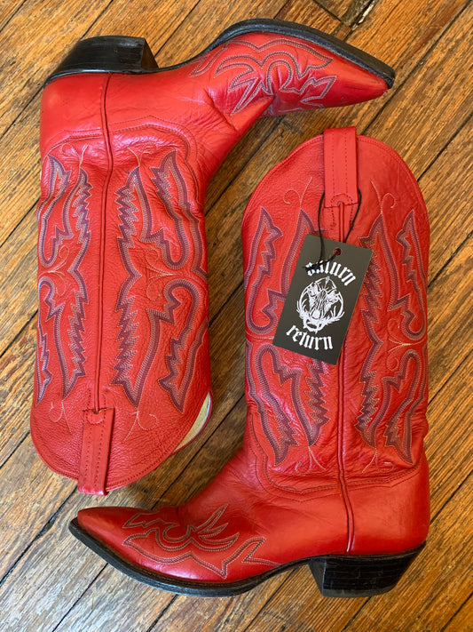 ‘Hell Bent For Leather’ Vintage Panhandle Slim Red Cowboy Boots