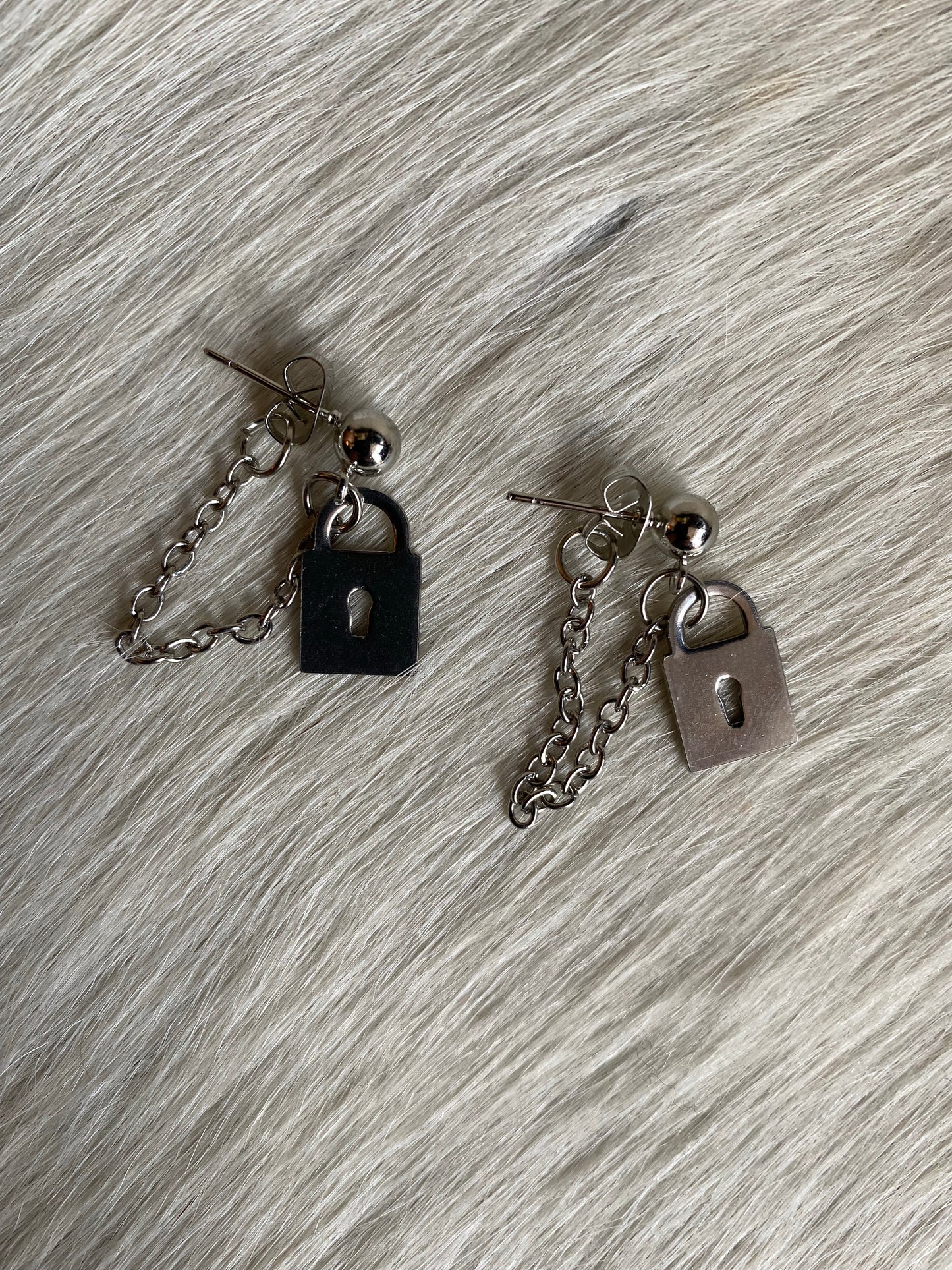 Silver Lock & Chain Earrings