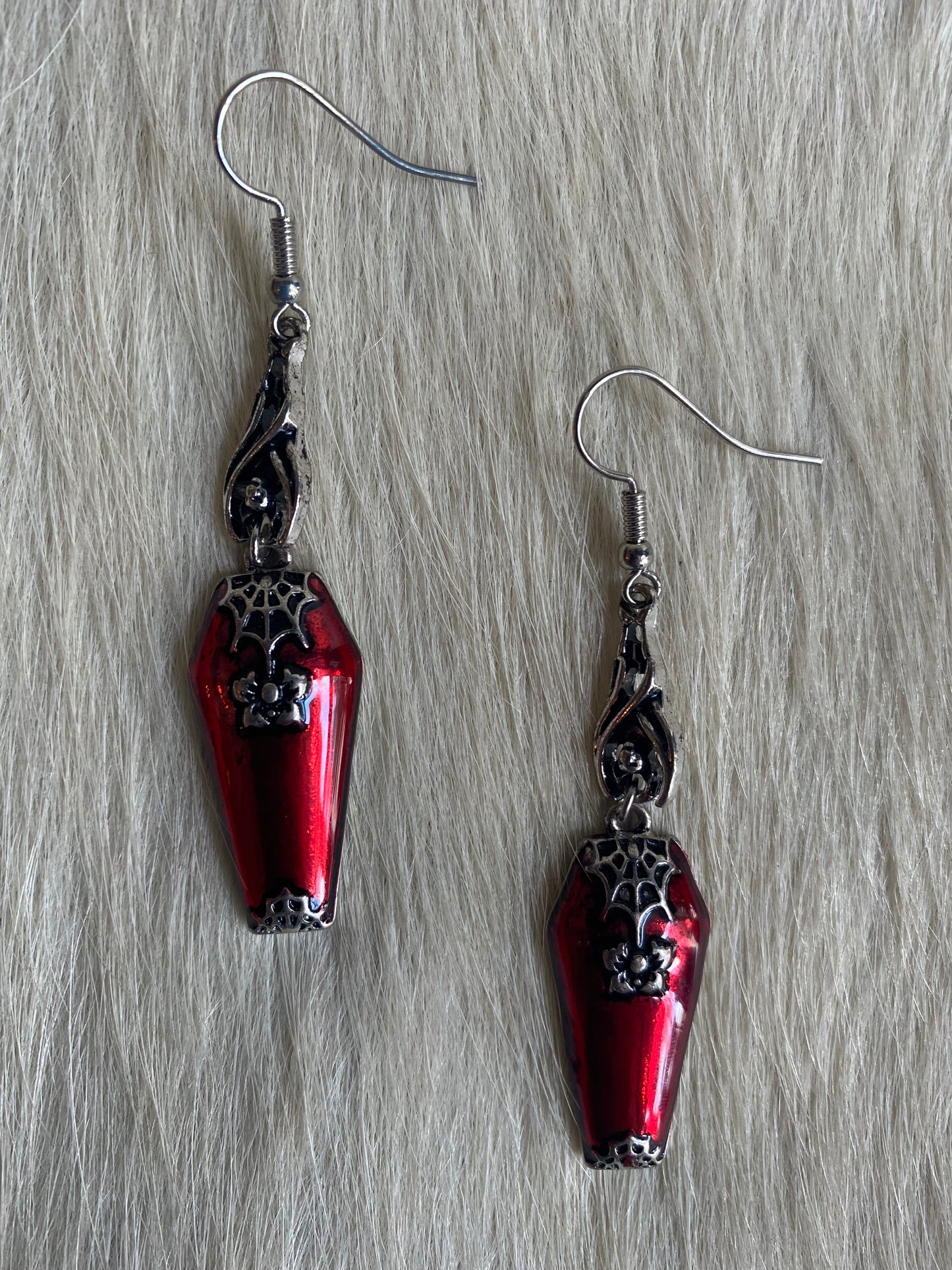 Bat & Red Coffin Dangle Earrings