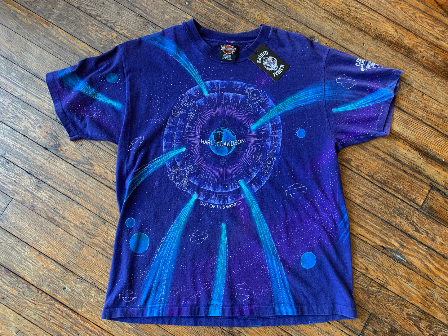 Rare Vintage 1995 Harley-Davidson Purple Out of this World All Over Print Tee