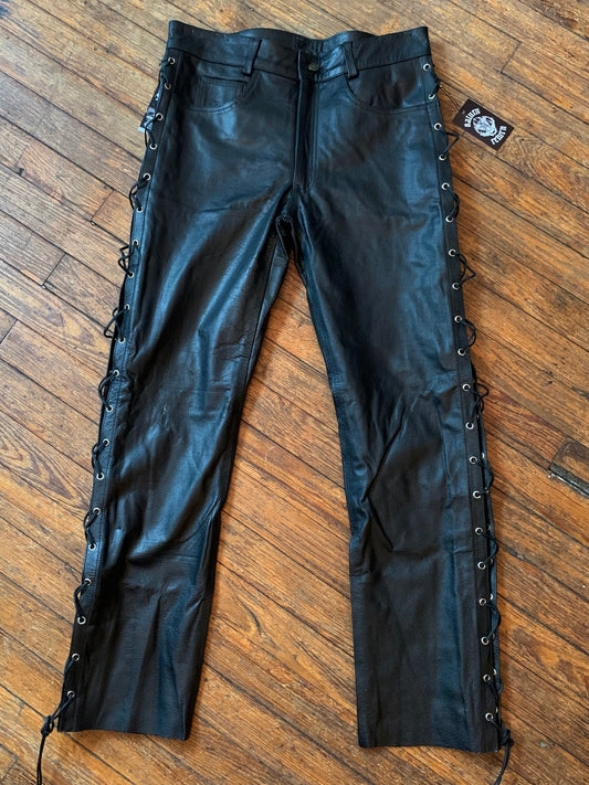 NWT Black Genuine Leather Lace-Up Pants