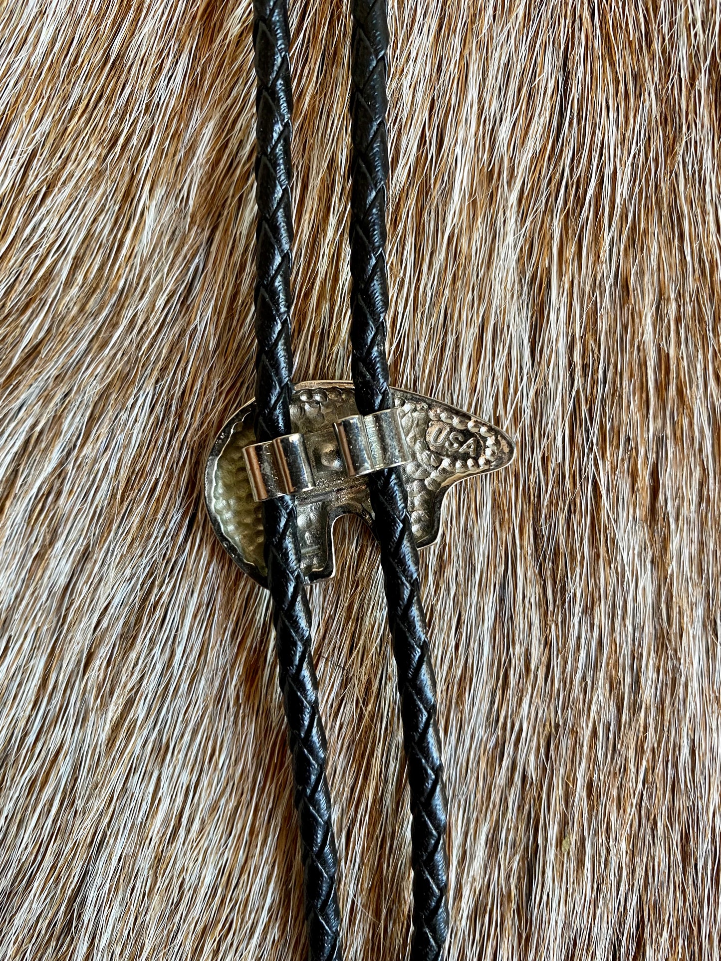Navajo Bear w/ Turquoise & Onyx Accent Bolo Tie