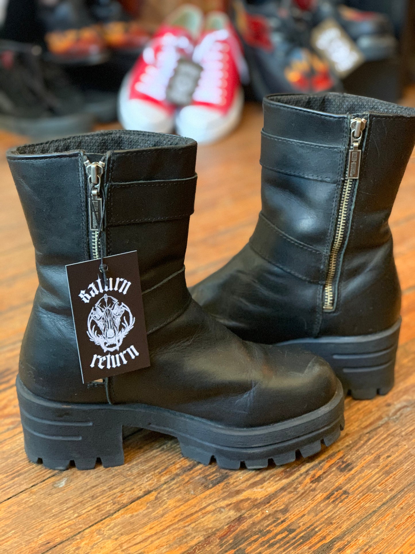 Rare Vintage Harley-Davidson Black Leather Chunky Heel Moto Boots