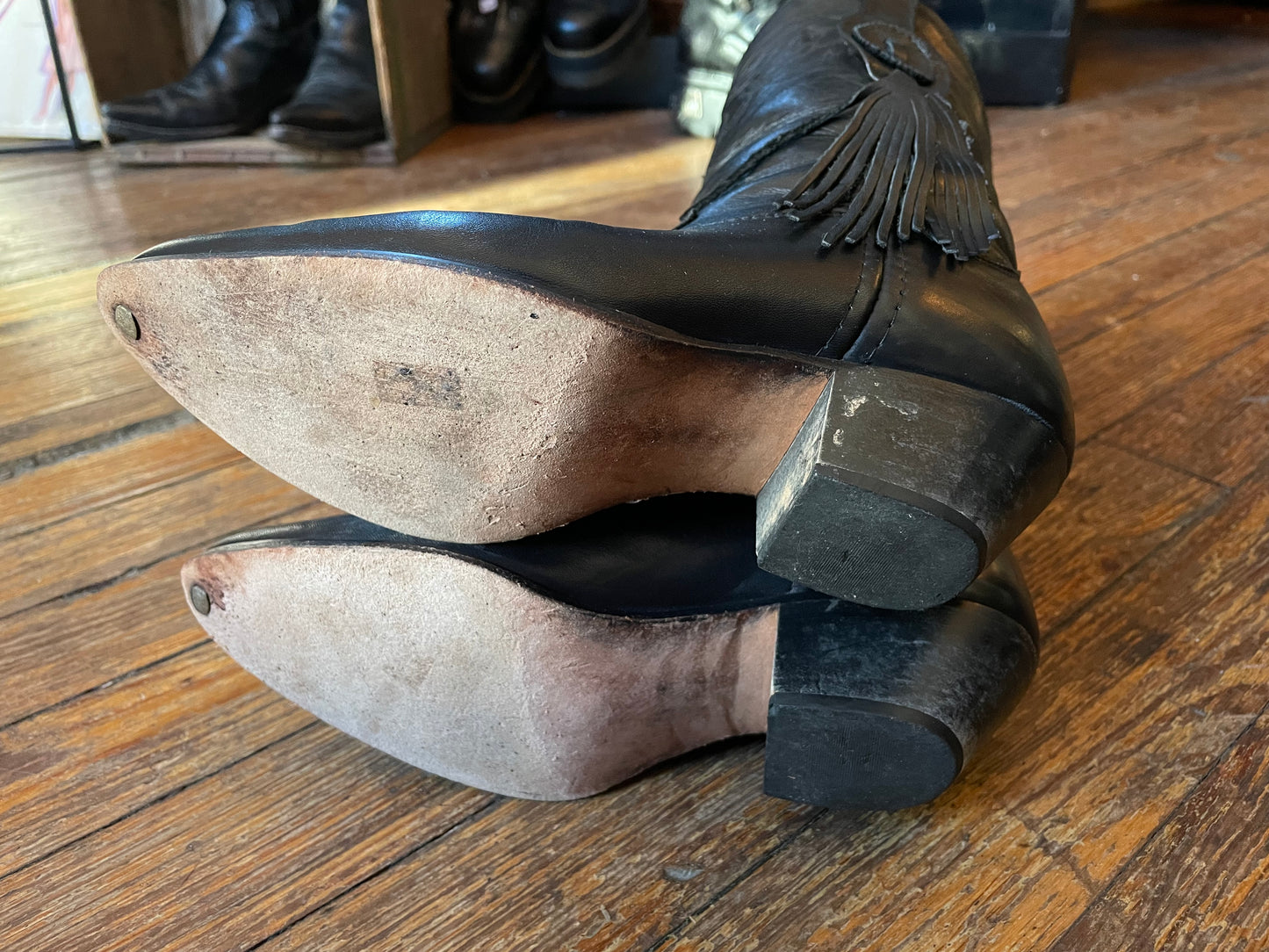 Vintage Laredo Black Leather Fringe Cowboy Boots