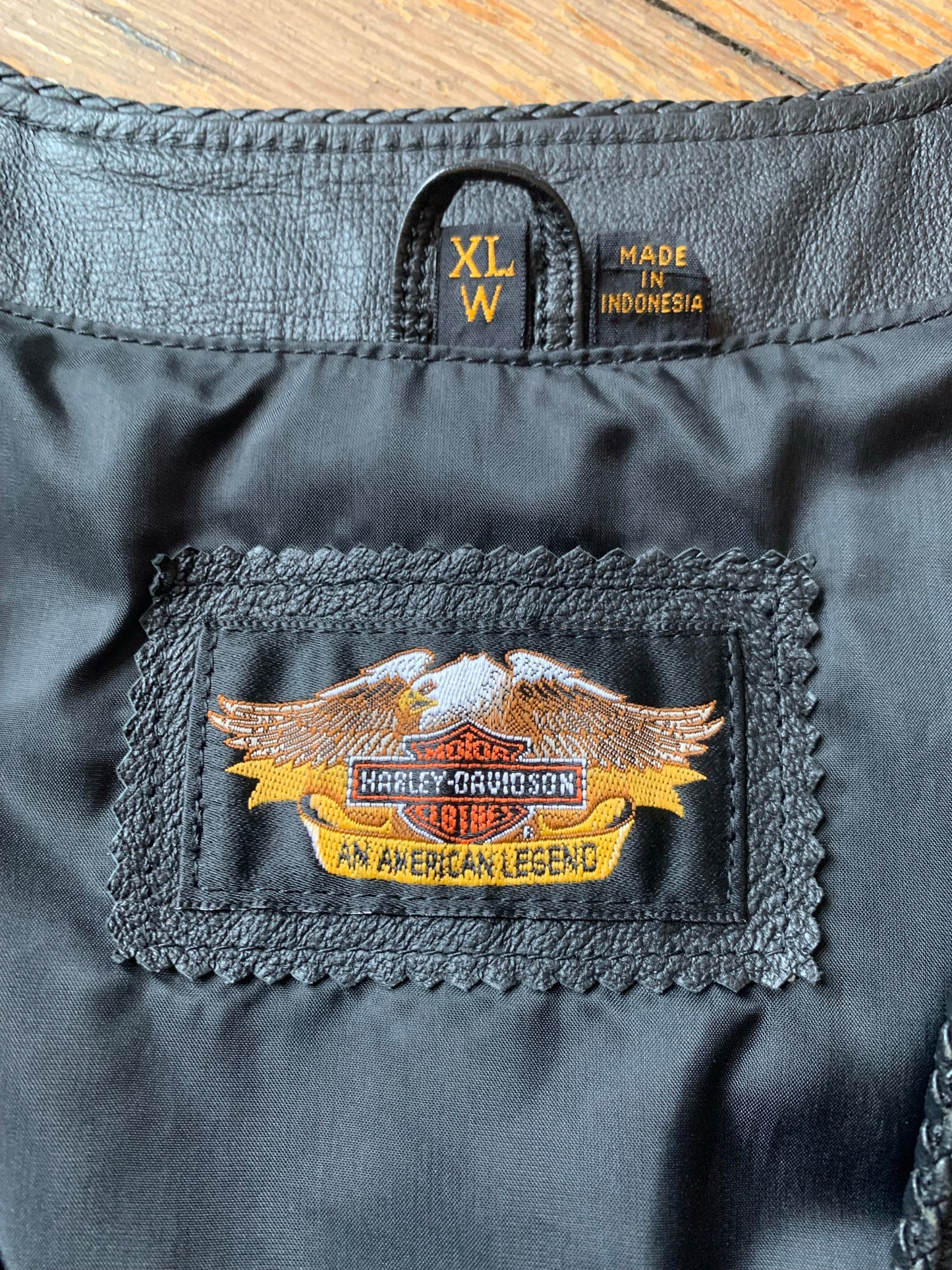 Harley Davidson Black Leather Braided Detail Moto Vest